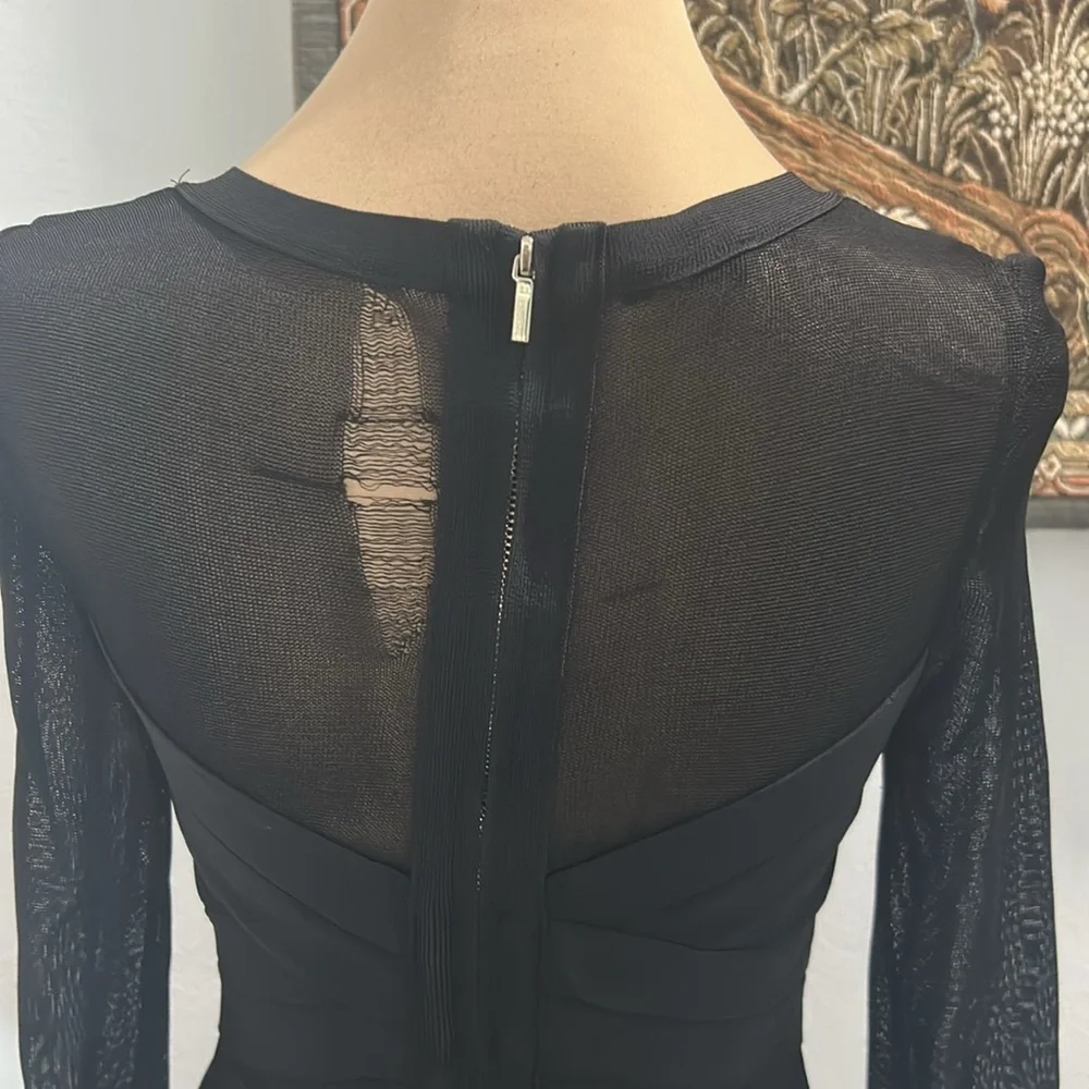 Bebe Black Mummy Bandage Body Hugger Dress. Sheer Mesh Top. Full Back Zip. SizeM - Picture 7 of 16